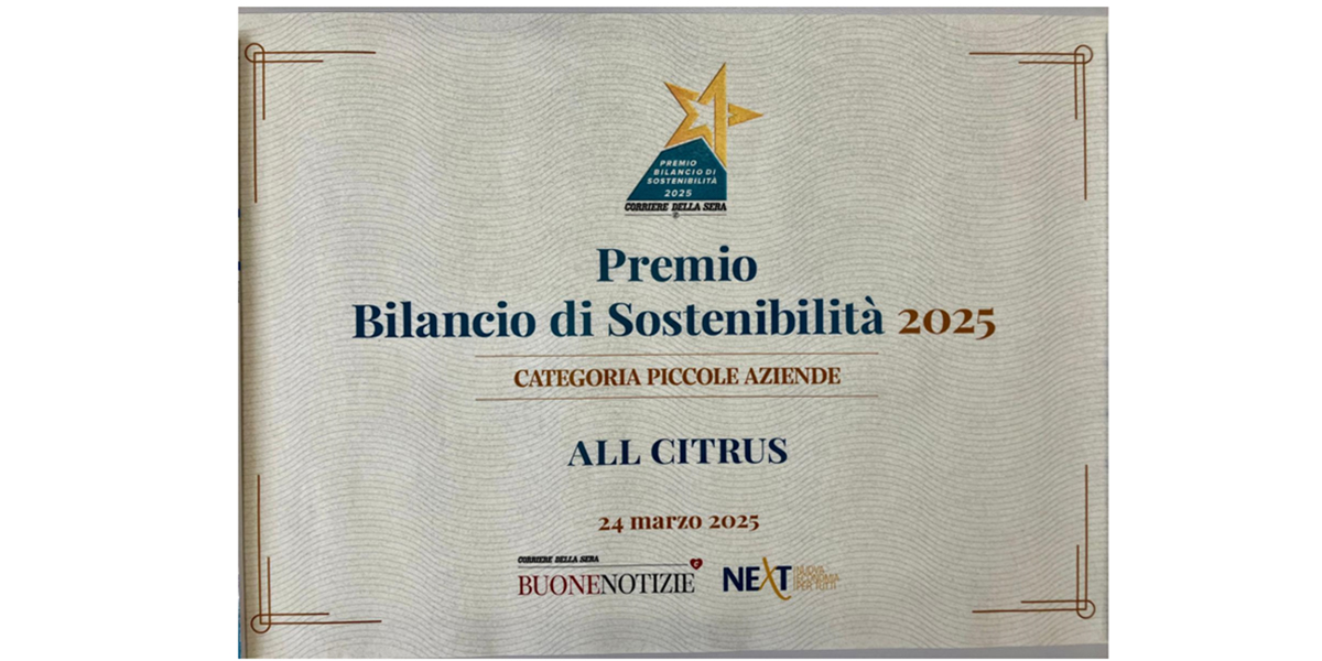 Corriere della Sera premia per il secondo anno il Bilancio di Sostenibilità di ALL CITRUS